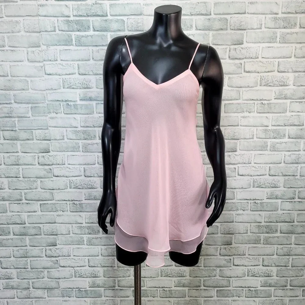 Vintage 90s Fantasies Morgan Taylor Womens S Pink Chiffon Sheer Nightie‎ Chemise